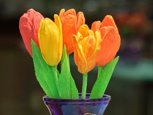 Preview wallpaper tulips, flowers, bouquet, vase, colorful