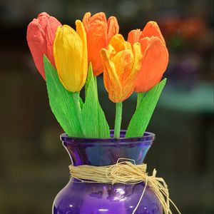 Preview wallpaper tulips, flowers, bouquet, vase, colorful