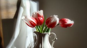 Preview wallpaper tulips, flowers, two-color, pitcher, chair, stole