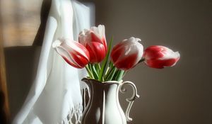 Preview wallpaper tulips, flowers, two-color, pitcher, chair, stole