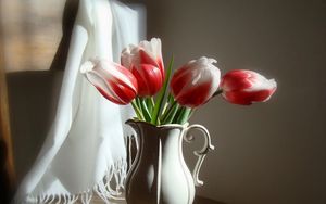 Preview wallpaper tulips, flowers, two-color, pitcher, chair, stole