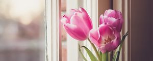 Preview wallpaper tulips, flowers, vase, window