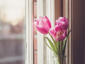 Preview wallpaper tulips, flowers, vase, window