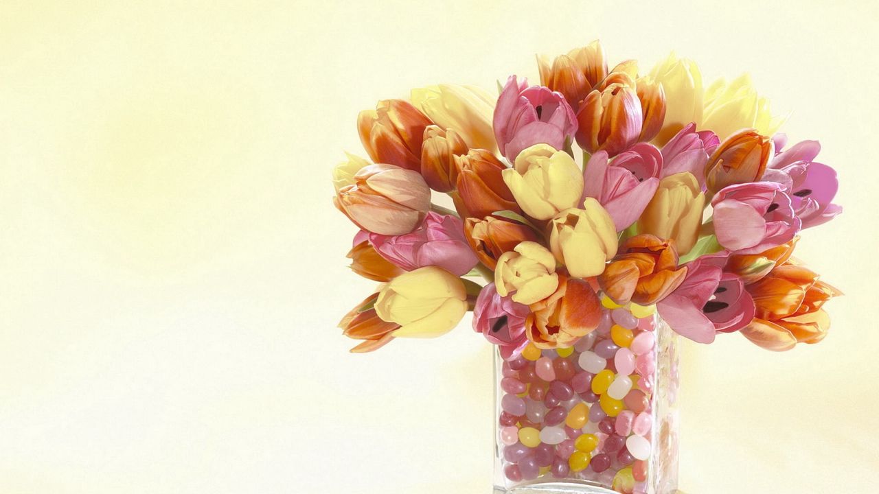 Wallpaper tulips, flowers, vase, stone, decorative