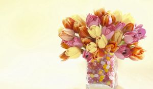 Preview wallpaper tulips, flowers, vase, stone, decorative