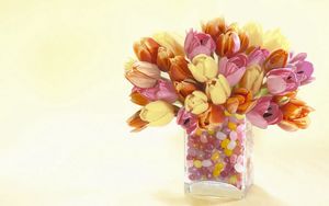 Preview wallpaper tulips, flowers, vase, stone, decorative