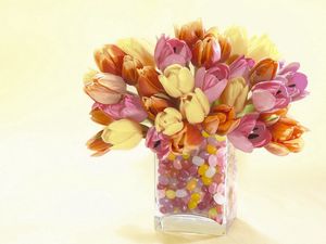 Preview wallpaper tulips, flowers, vase, stone, decorative