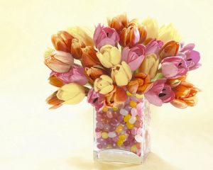 Preview wallpaper tulips, flowers, vase, stone, decorative