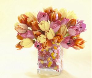 Preview wallpaper tulips, flowers, vase, stone, decorative