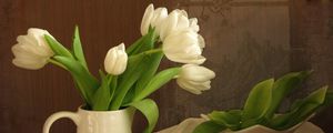 Preview wallpaper tulips, flowers, white, flower, pitcher, scarf, green