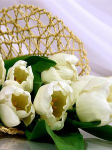 Preview wallpaper tulips, flowers, white, flower, weaving, bag