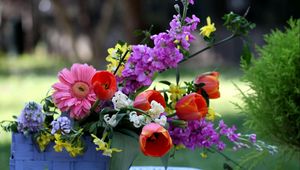 Preview wallpaper tulips, gerberas, lucius, basket, composition