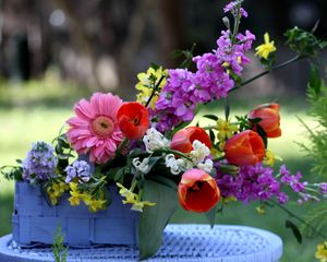 Preview wallpaper tulips, gerberas, lucius, basket, composition