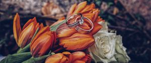 Preview wallpaper tulips, rings, flowers, romance, wedding