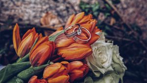 Preview wallpaper tulips, rings, flowers, romance, wedding