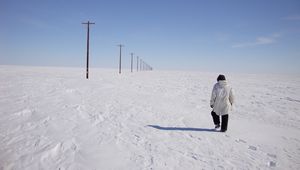 Preview wallpaper tundra, people, snow, footprints