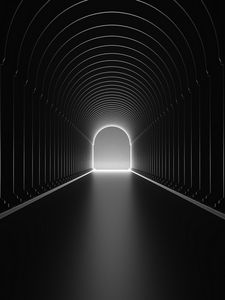 Preview wallpaper tunnel, arch, distance, bw, glow