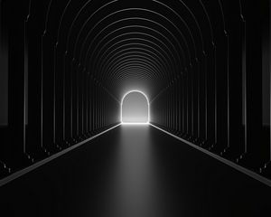 Preview wallpaper tunnel, arch, distance, bw, glow