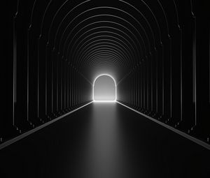 Preview wallpaper tunnel, arch, distance, bw, glow