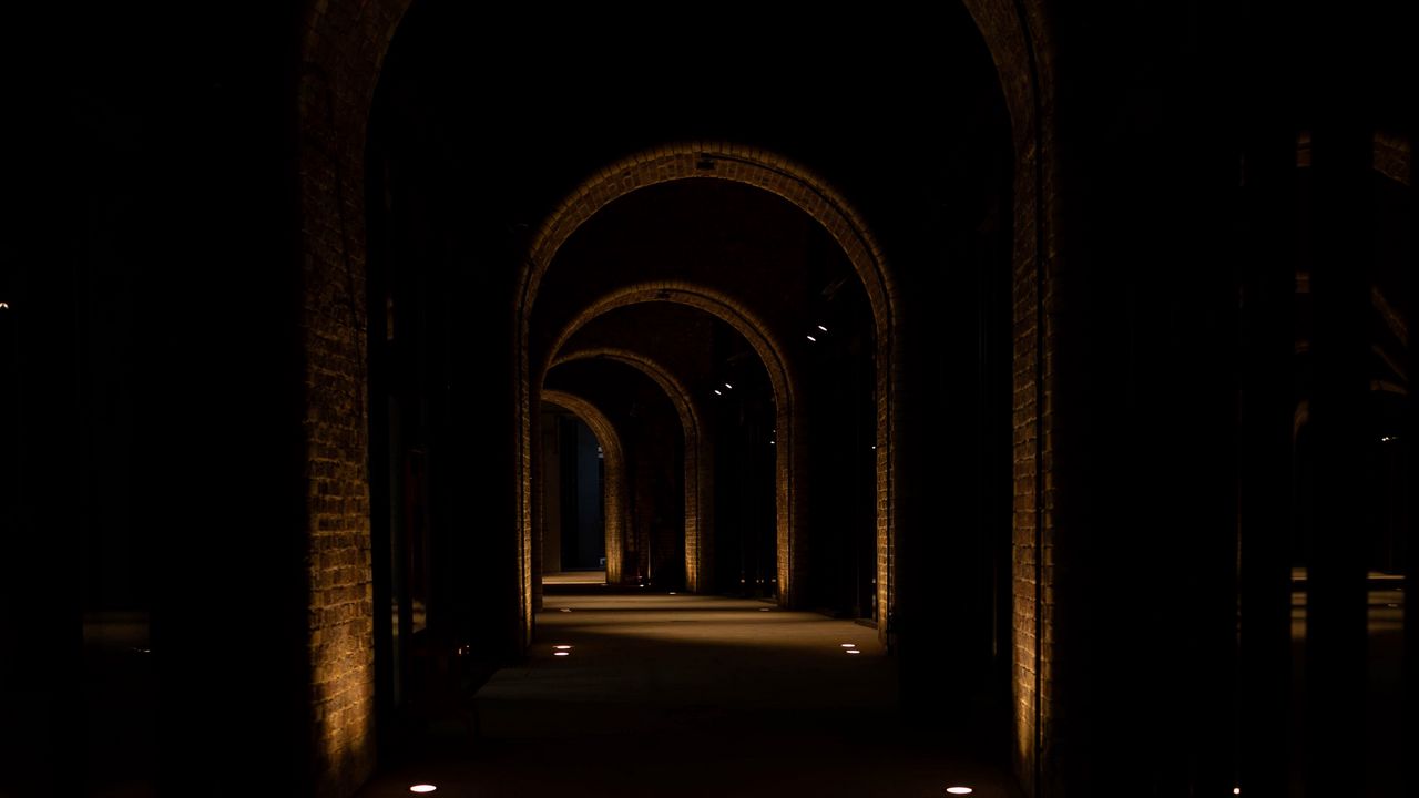 Wallpaper tunnel, arches, glow, dark