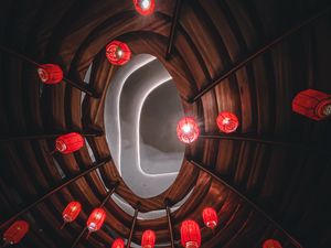 Preview wallpaper tunnel, building, lights, red