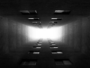 Preview wallpaper tunnel, bw, glow, distance, windows