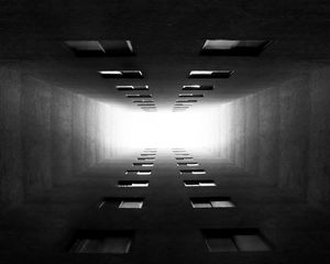 Preview wallpaper tunnel, bw, glow, distance, windows