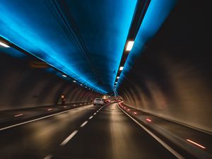 Preview wallpaper tunnel, cars, speed, movement, lights