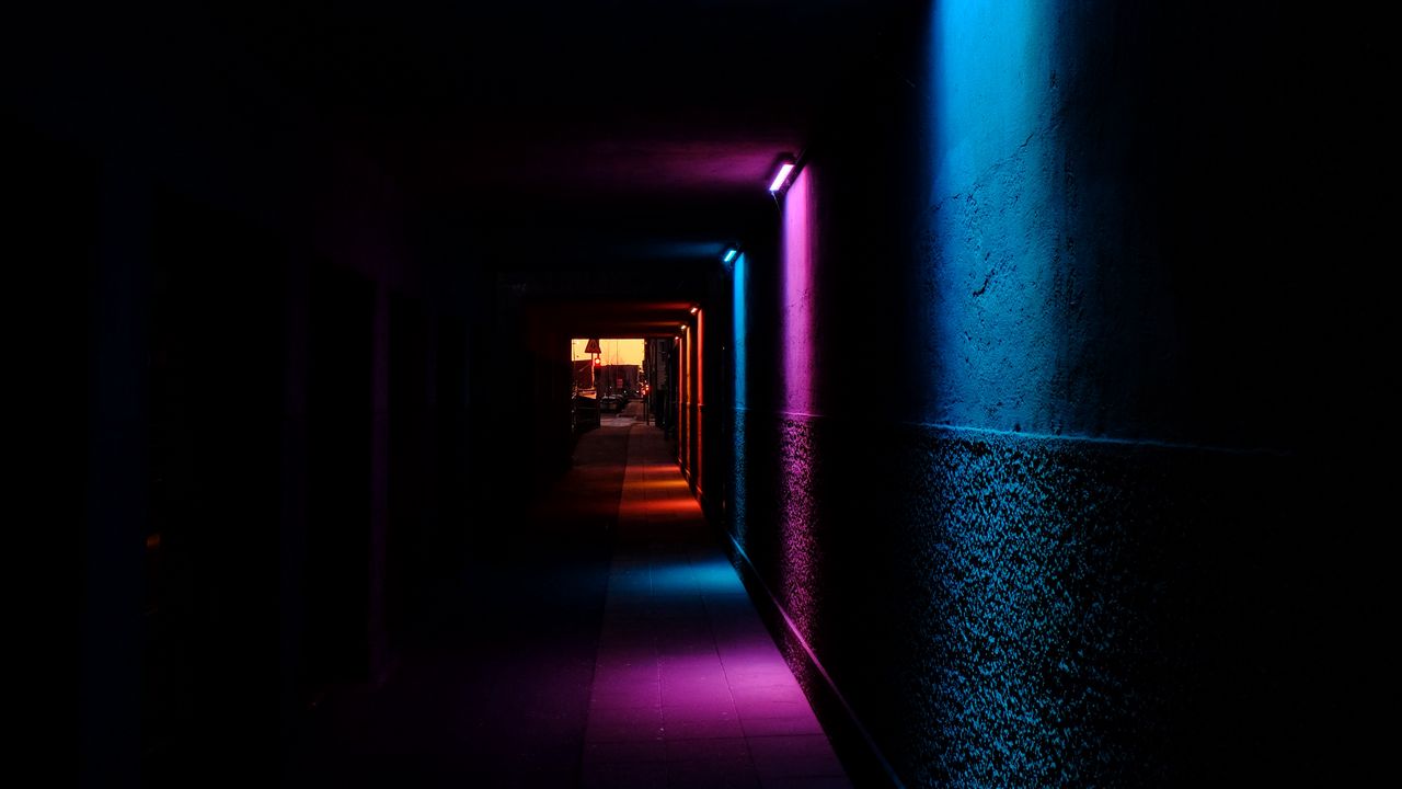Wallpaper tunnel, corridor, glow, dark