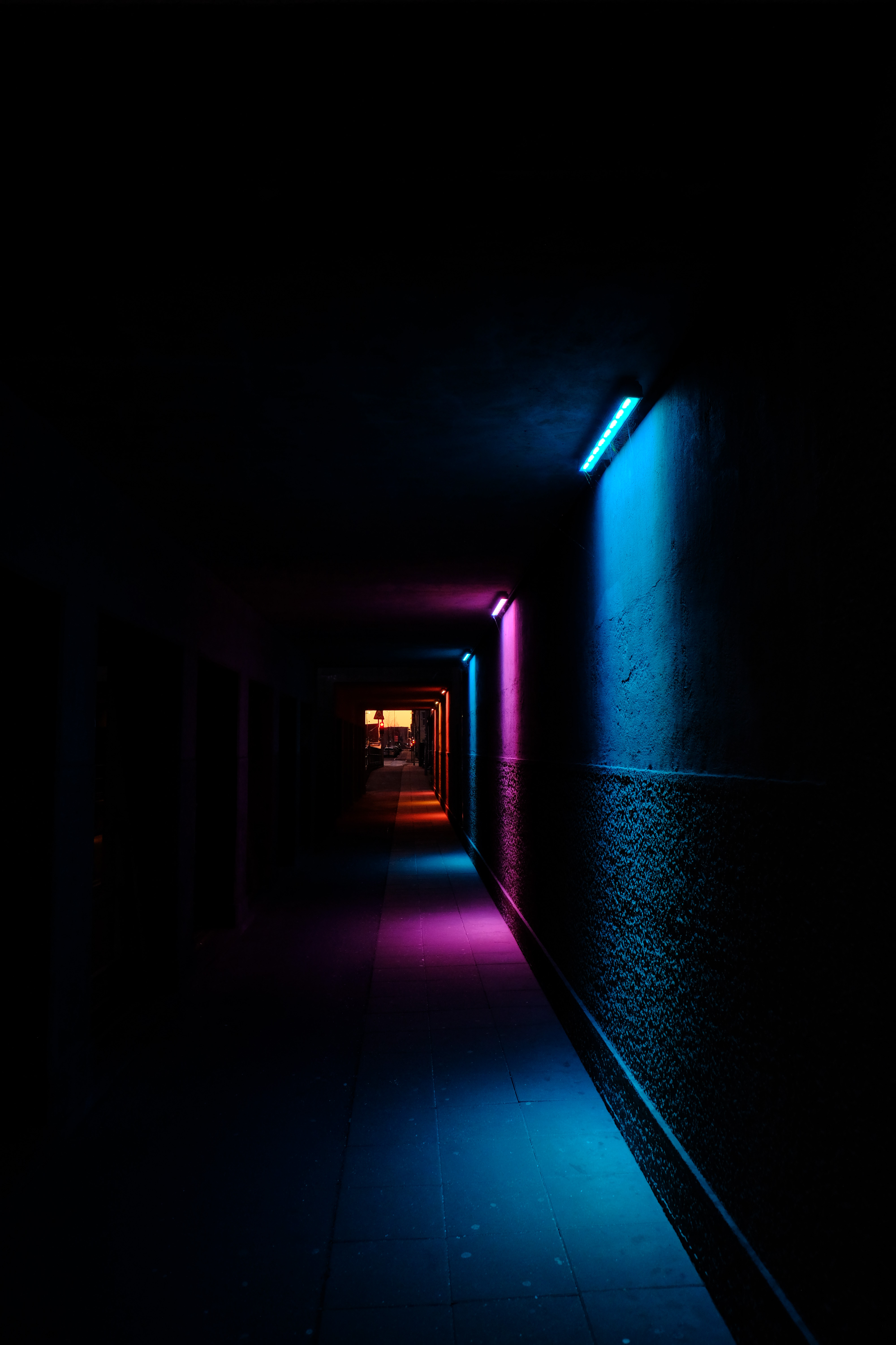 Download wallpaper 4000x6000 tunnel, corridor, glow, dark hd background