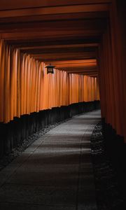 Preview wallpaper tunnel, corridor, lantern, architecture, wooden