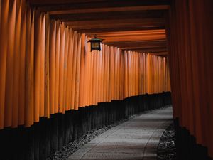 Preview wallpaper tunnel, corridor, lantern, architecture, wooden