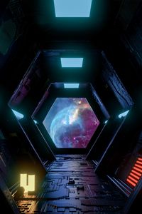 Preview wallpaper tunnel, corridor, spaceship, space, dark