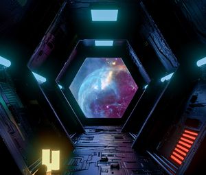 Preview wallpaper tunnel, corridor, spaceship, space, dark