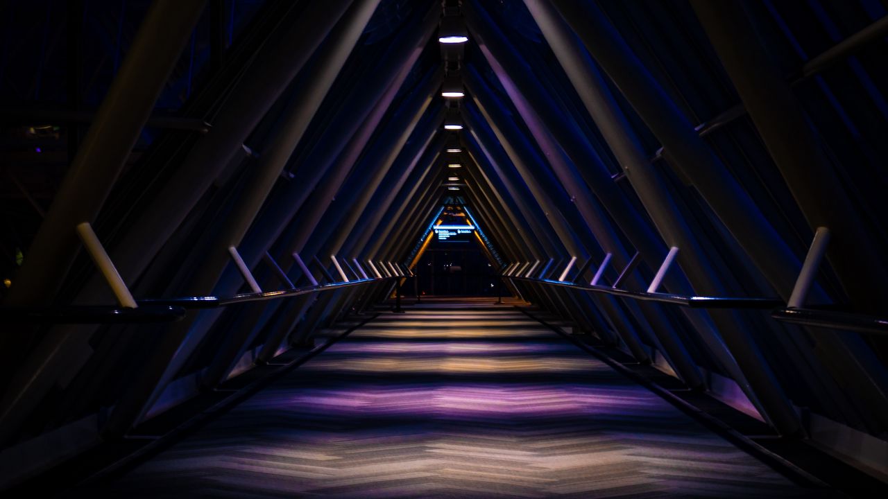 Wallpaper tunnel, dark, triangular, metal, construction