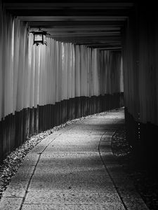 Preview wallpaper tunnel, gate, temple, japan, black and white