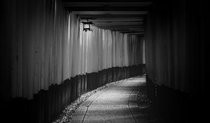 Preview wallpaper tunnel, gate, temple, japan, black and white