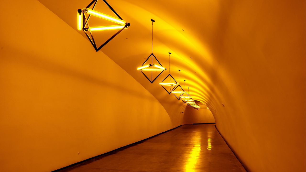 Wallpaper tunnel, lamps, light, yellow