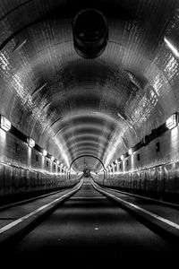 Preview wallpaper tunnel, lights, black and white, road