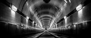 Preview wallpaper tunnel, lights, black and white, road