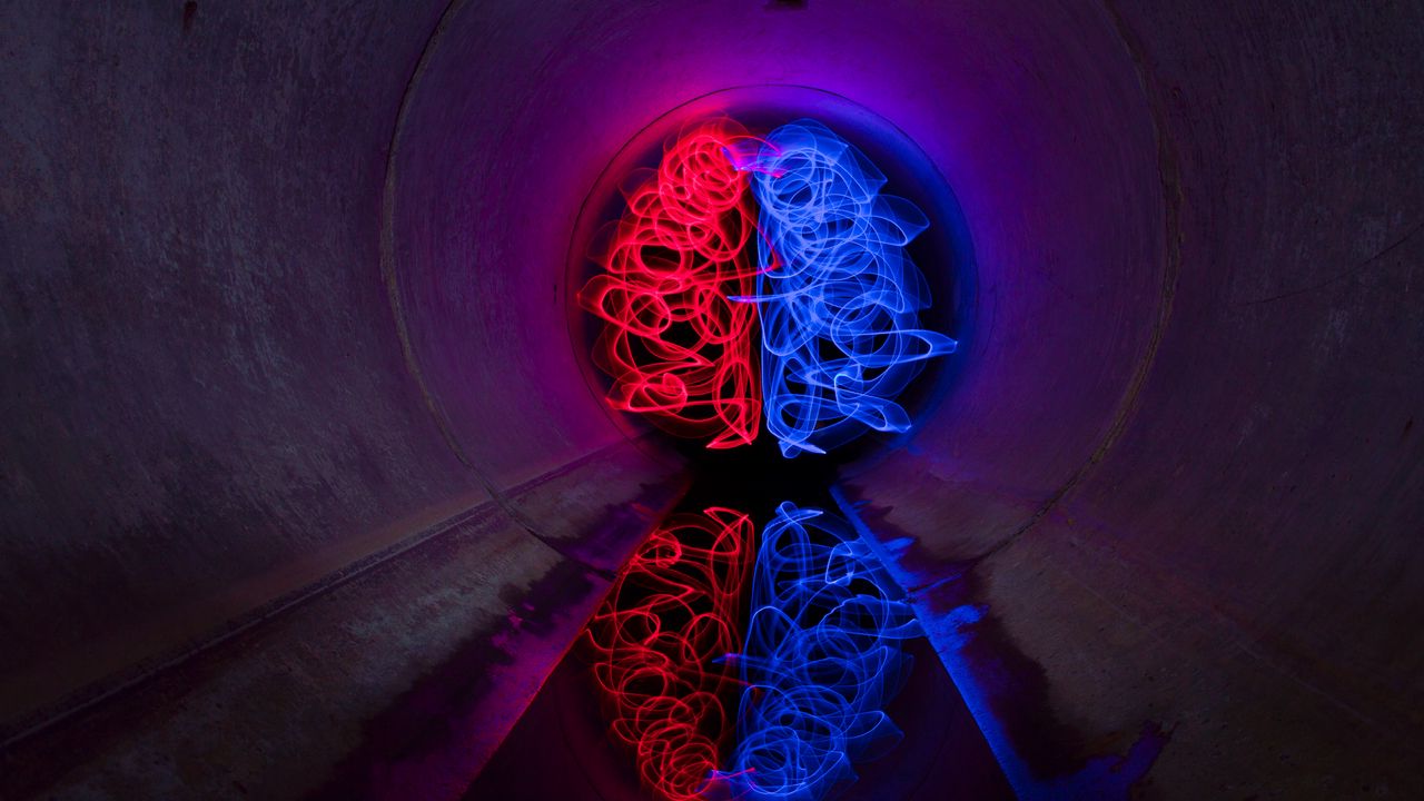 Wallpaper tunnel, neon, brain, light
