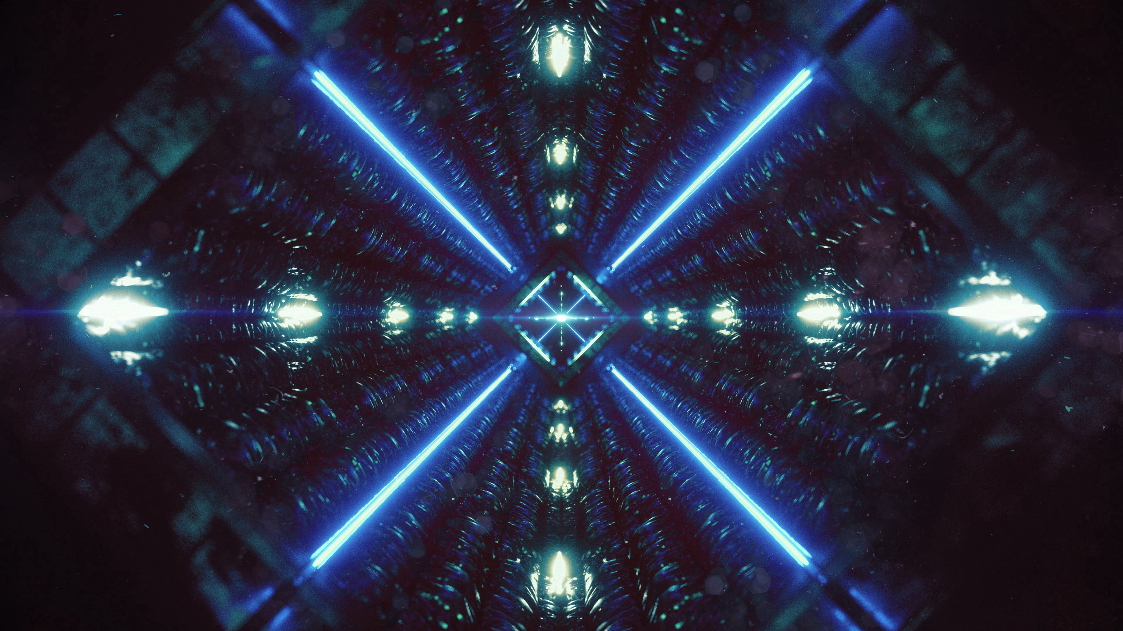 Download Wallpaper 3840x2160 Tunnel, Neon, Light, Glow, Dark 4k Uhd 16: