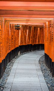 Preview wallpaper tunnel, path, hieroglyphs, wooden