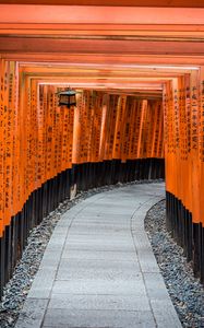 Preview wallpaper tunnel, path, hieroglyphs, wooden