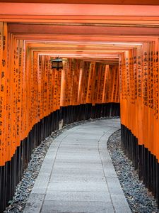 Preview wallpaper tunnel, path, hieroglyphs, wooden