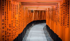 Preview wallpaper tunnel, path, hieroglyphs, wooden