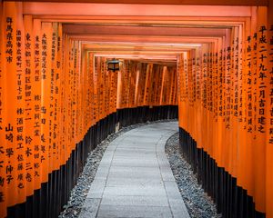 Preview wallpaper tunnel, path, hieroglyphs, wooden