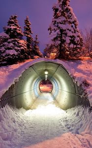 Preview wallpaper tunnel, pipe, winter, snow, light