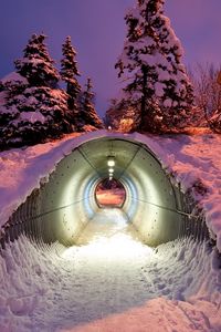 Preview wallpaper tunnel, pipe, winter, snow, light
