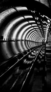 Preview wallpaper tunnel, rails, bw, metro, underground